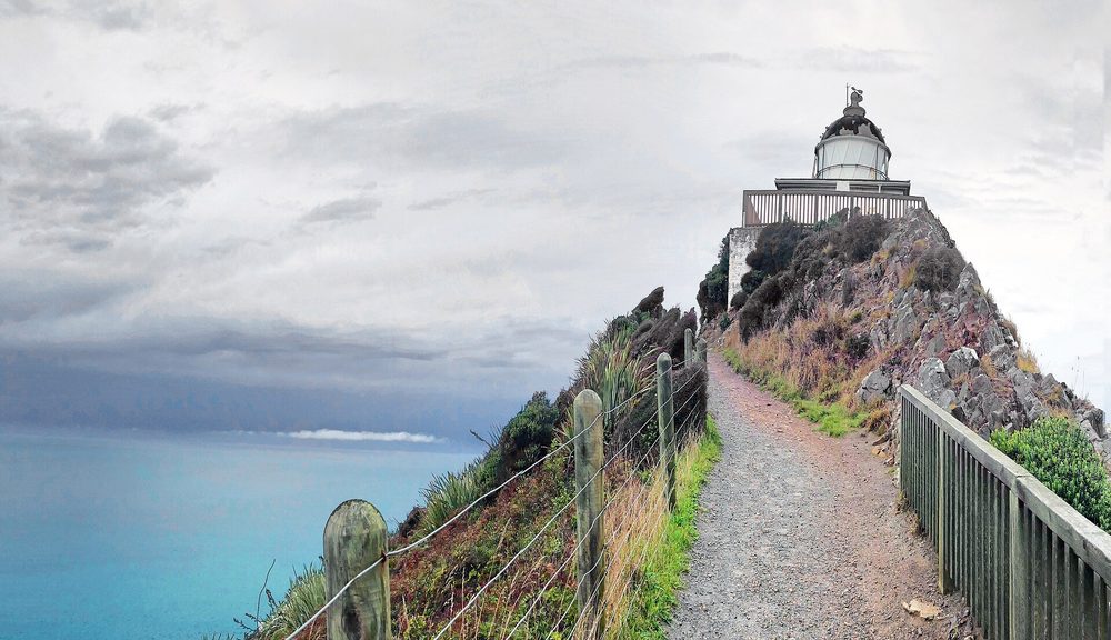 A lighthouse on a rocky coast