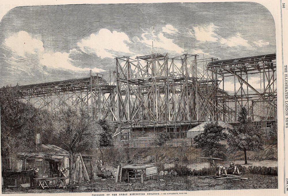 An engraving of a bridge under construction